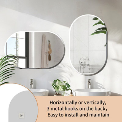 Artloge 120cm Frameless Wall Mirror Oblong Beveled Bathroom Mirror Shatterproof Beveled Polished