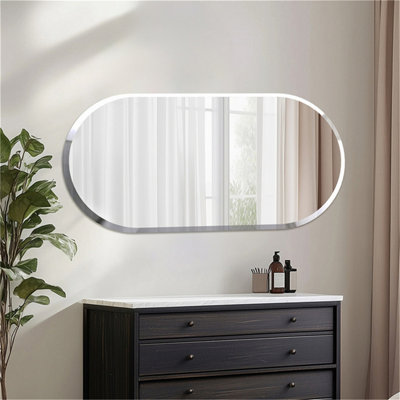 Artloge 120cm Frameless Wall Mirror Oblong Beveled Bathroom Mirror Shatterproof Beveled Polished