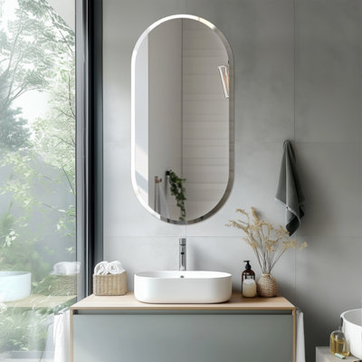 Artloge 120cm Frameless Wall Mirror Oblong Beveled Bathroom Mirror Shatterproof Beveled Polished