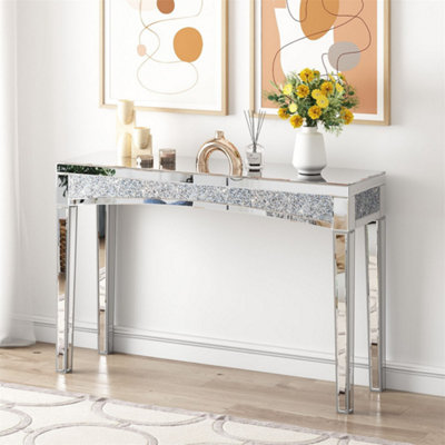 Artloge 120CM Luxury Mirrored Crushed Diamond Console Table Hallway Living Room Beautiful