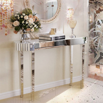 Artloge 120cm Mirrored Console Table Glam Silver Mirrored Console Entryway Table Living Room