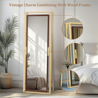 Artloge 160CM Large Metal Framed Stand Floor Mirror Tiltable Home Full Length Mirror Wall Mountable