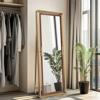 Artloge 160CM Large Metal Framed Stand Floor Mirror Tiltable Home Full Length Mirror Wall Mountable