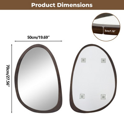 Artloge 50x70cm Wooden Frame Irregular Mirror Asymmetric Pebble Wall Mirror Horizontal & Vertical Hang