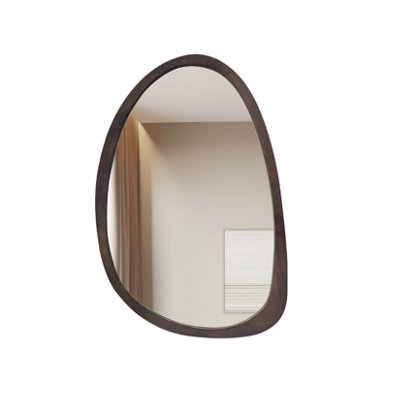 Artloge 50x70cm Wooden Frame Irregular Mirror Asymmetric Pebble Wall Mirror Horizontal & Vertical Hang