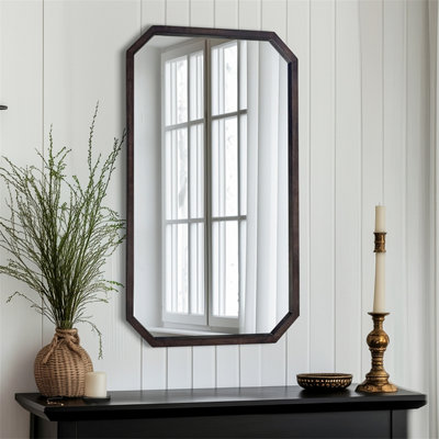 Artloge 50x80cm Decorative Octagonal Wall Mirror, Rustic Frame Horizontal Vertical Hanging Hooks