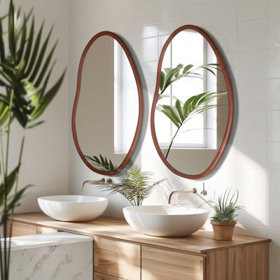 Irregular Wall-Mounted Vanity Mirror – Unique Shaped Dressing Mirror 33.5" X 20.5" With Wooden Frame-839670