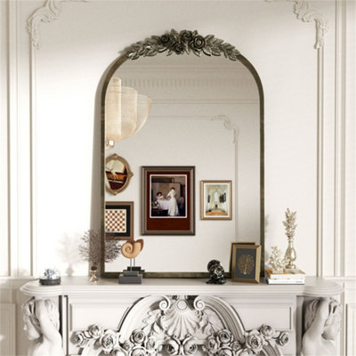 Artloge 60.5x91.6cm Large Antique Brass Arched Mirror Hangs Bathroom Mirrors Vertically or Leaning