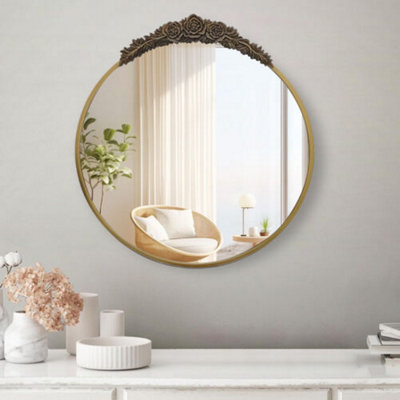 Artloge 60cm Baroque Style Wall Mirror Beautiful Bohemian Mirror Metal Frame Rose Decorative