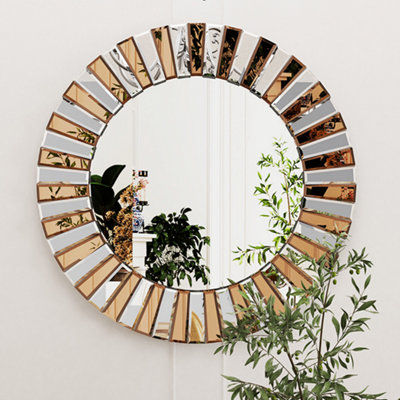 Artloge 60cm Modern Glam Circular Sunburst Wall Mirror Round 3D Accent Mirror Home Art Decor