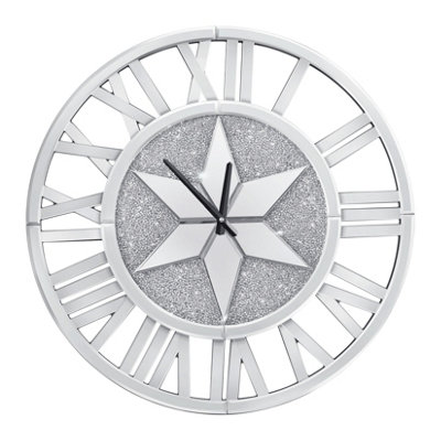 Artloge 60cm Sparkly Silver Crushed Diamond Clock Crystal Mirror Wall ...