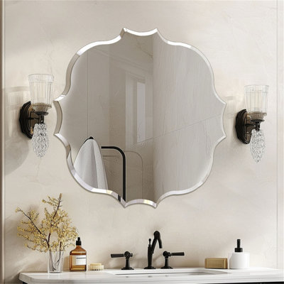 Artloge 60cm Wall Bathroom Mirror Scalloped Edge Beveled Frameless Accent Decor Vanity Mirror