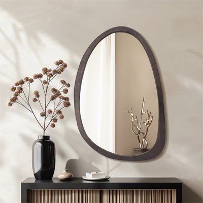 Artloge 60x90cm Wooden Frame Irregular Mirror Asymmetric Pebble Wall Mirror Horizontal & Vertical Hang
