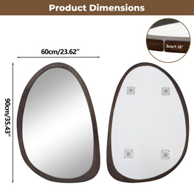 Artloge 60x90cm Wooden Frame Irregular Mirror Asymmetric Pebble Wall Mirror Horizontal & Vertical Hang