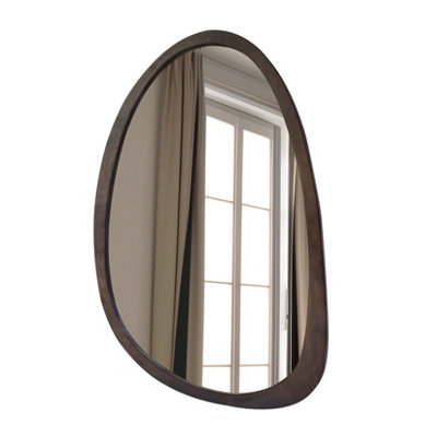 Artloge 60x90cm Wooden Frame Irregular Mirror Asymmetric Pebble Wall Mirror Horizontal & Vertical Hang