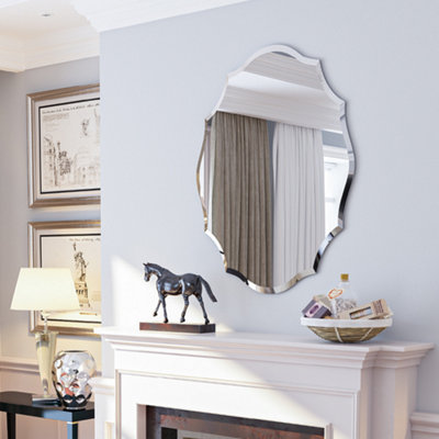 Artloge 63.5x81.3cm Antique Floral Outcut Oval Wall Mirror Decorative Makeup Vanity Mirror Beveled Edge