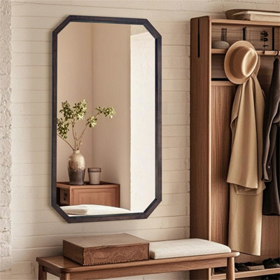 Artloge 70x120cm Decorative Octagonal Wall Mirror, Rustic Frame Horizontal Vertical Hanging Hooks
