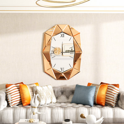 JTWALCLOCK Large Wall Clock For Living Room Decor Crystal Crush Diamond Mirrored Sparkle Twinkle Bling Modern Wall Clock Big Silver Mirror Home Decorative 20 Inch Silent Clock For Indoor Decor