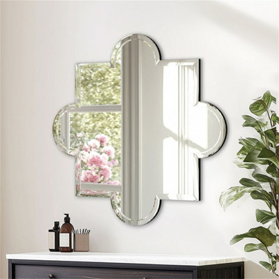 Artloge 80cm Large Flower Art Decor Square Wall Mirror Bevelled Glass Venetian Design