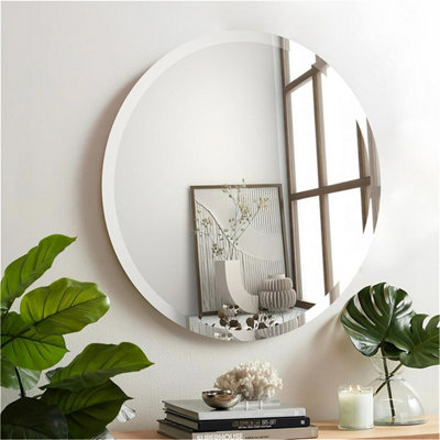 ARTLOGE 80cm Large Frameless Circle Mirror Round Bathroom Wall Mirror w/Beveled Edge
