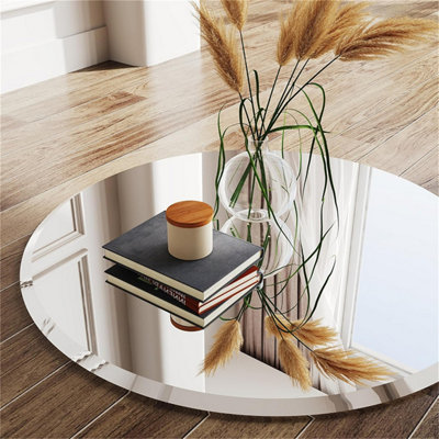 ARTLOGE 80cm Large Frameless Circle Mirror Round Bathroom Wall Mirror w/Beveled Edge