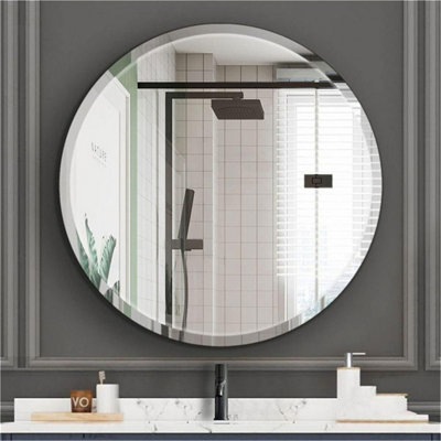 ARTLOGE 80cm Large Frameless Circle Mirror Round Bathroom Wall Mirror w/Beveled Edge