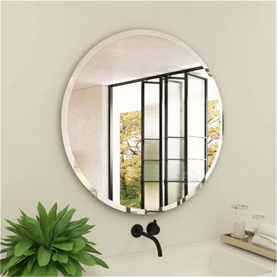 ARTLOGE 80cm Large Frameless Circle Mirror Round Bathroom Wall Mirror w/Beveled Edge