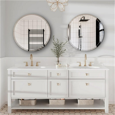 ARTLOGE 80cm Large Frameless Circle Mirror Round Bathroom Wall Mirror w/Beveled Edge