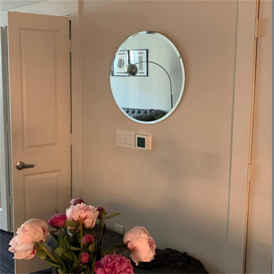 ARTLOGE 80cm Large Frameless Circle Mirror Round Bathroom Wall Mirror w/Beveled Edge