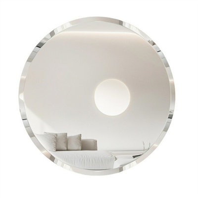 ARTLOGE 80cm Large Frameless Circle Mirror Round Bathroom Wall Mirror w/Beveled Edge