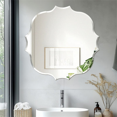 Artloge 80cm Minimalist Wall Glass Mirror Frameless Irregular Vanity Mirror with Beveled Edge