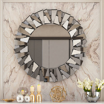 Artloge 80cm Unique Sunburst Decorative Wall Mirror Round Beveled Wall Mirrors Bathroom