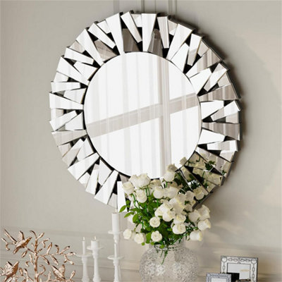 Artloge 80cm Unique Sunburst Decorative Wall Mirror Round Beveled Wall Mirrors Bathroom