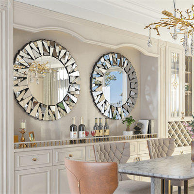 Artloge 80cm Unique Sunburst Decorative Wall Mirror Round Beveled Wall Mirrors Bathroom