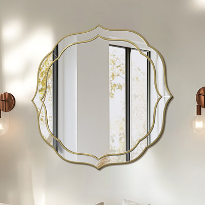 Artloge 80x80cm Large Glass Wall Mirror Beveled Golden Rim Accent Mirror Entryway Bathroom Decor