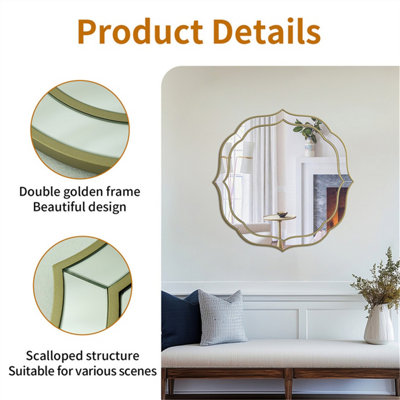 Artloge 80x80cm Large Glass Wall Mirror Beveled Golden Rim Accent ...