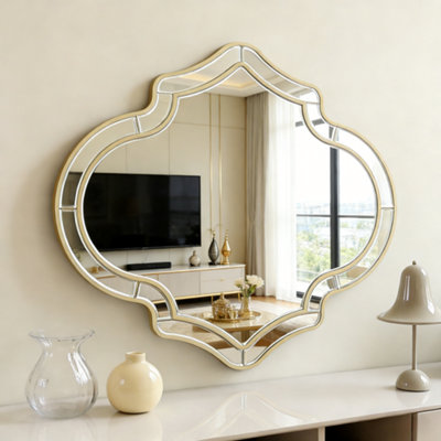 Artloge 88 x 80cm Gold Rim Bathroom Mirror Beveled Wall Decorative ...