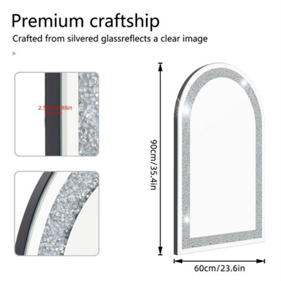 Artloge 90cm Sparkling Crystal Crush Diamond Arch Accent Mirror Entryway Wall Decorative