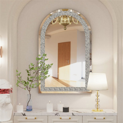 Artloge 90cm Sparkling Crystal Crush Diamond Arch Accent Mirror Entryway Wall Decorative