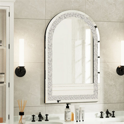 Artloge 90cm Sparkling Crystal Crush Diamond Arch Accent Mirror Entryway Wall Decorative