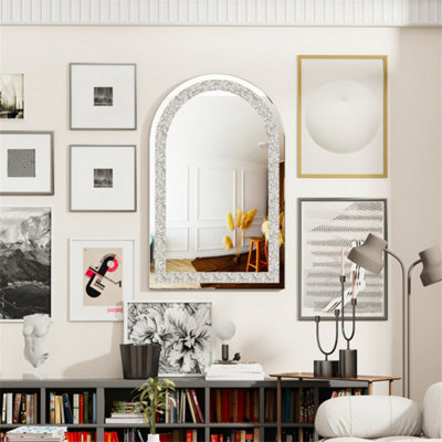 Artloge 90cm Sparkling Crystal Crush Diamond Arch Accent Mirror Entryway Wall Decorative
