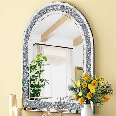 Artloge 90cm Sparkling Crystal Crush Diamond Arch Accent Mirror Entryway Wall Decorative