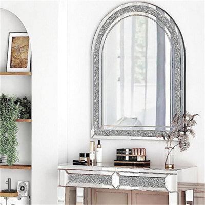 Artloge 90cm Sparkling Crystal Crush Diamond Arch Accent Mirror Entryway Wall Decorative