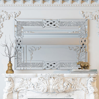 ARTLOGE 90x60cm Crushed Diamond Wall Mirror Diamante Gems Crystal Sparkly Silver Home Décor