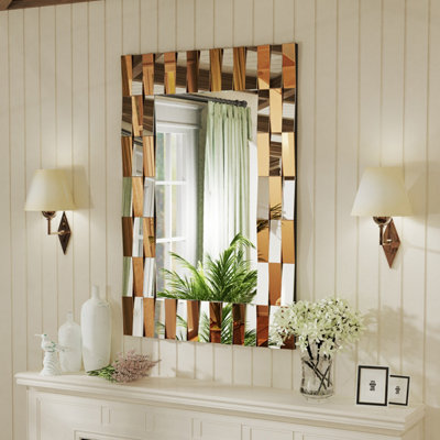 Artloge 90x60cm Rectangle Decorative Wall Mirror Modern Bevelled Accent Mirror with Glass Frame