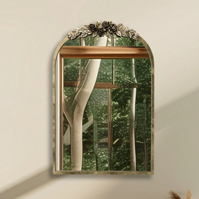 Artloge Antique Gold Traditional Arch Mirror Baroque Inspired Ornate Mirror Wall Decor, 50x75cm