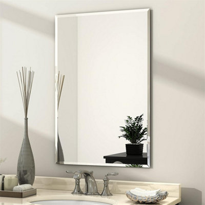 Artloge Bathroom Mirror Plain Rectangle Luxury Frameless Bevelled Wall Mounted 800x600mm