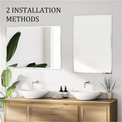 Artloge Bathroom Mirror Plain Rectangle Luxury Frameless Bevelled Wall Mounted 800x600mm