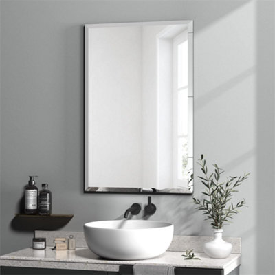 Artloge Bathroom Mirror Plain Rectangle Luxury Frameless Bevelled Wall Mounted 800x600mm