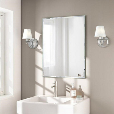 Artloge Bathroom Mirror Plain Rectangle Luxury Frameless Bevelled Wall Mounted 800x600mm